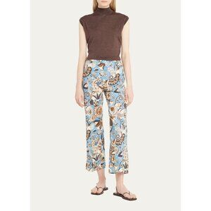 Max Mara Licia Paisley Print High-Rise Cropped Pants In Blue & Brown Print Sz‎ 8